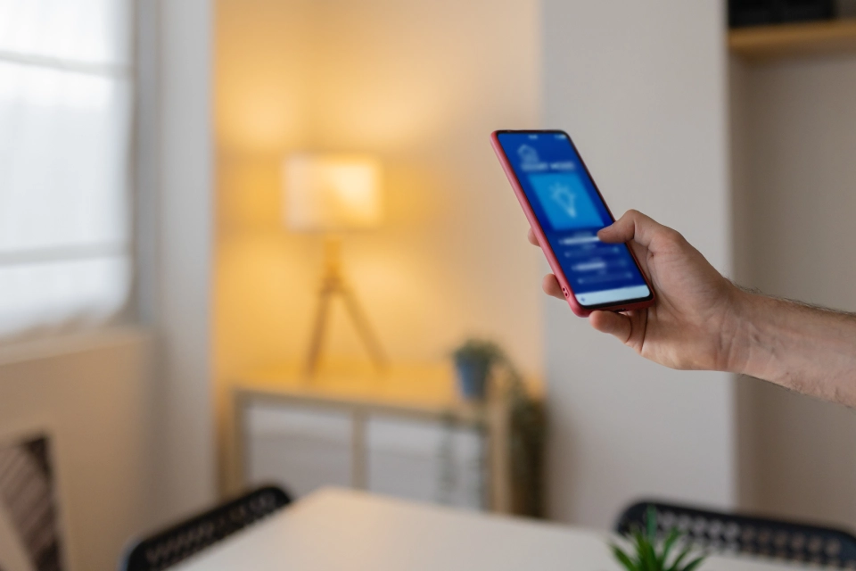 en smart telefon som styr en smart lampa